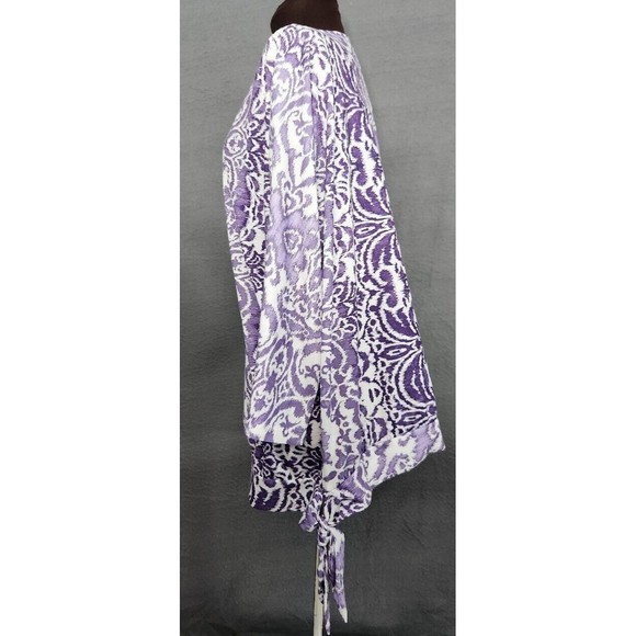 Chicos Top Abstract Ikat Purple Tunic Blouse Shirt Chico Sz 2 Large Tie Front - Picture 3 of 10